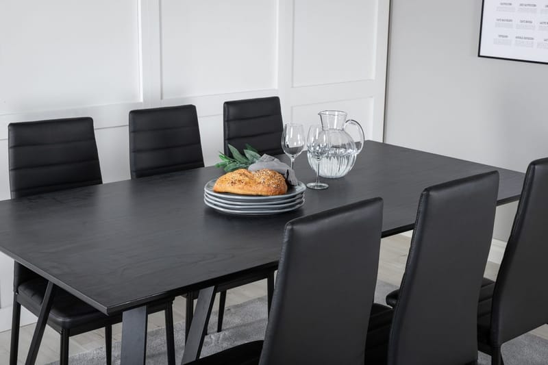 Rektangulär matgrupp Venture Home Svart Svart 6st - Møbler - Borde - Spisebordssæt