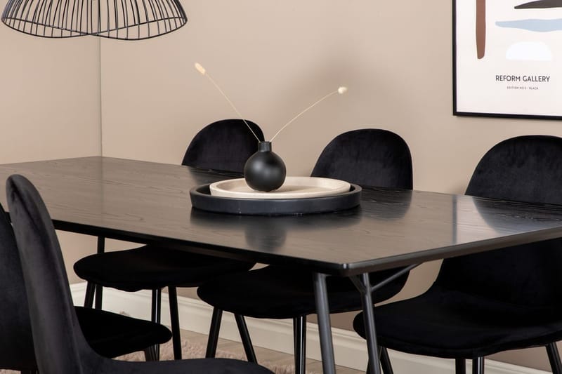 Rektangulär matgrupp Venture Home Svart Svart 6st - Møbler - Borde - Spisebordssæt