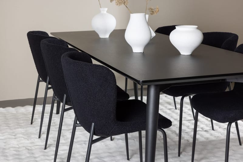 Rektangulär matgrupp Venture Home Svart Svart 6st - Møbler - Borde - Spisebordssæt