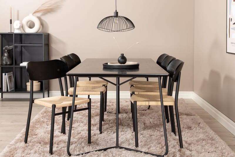 Rektangulär matgrupp Venture Home Svart Svart 6st - Møbler - Borde - Spisebordssæt