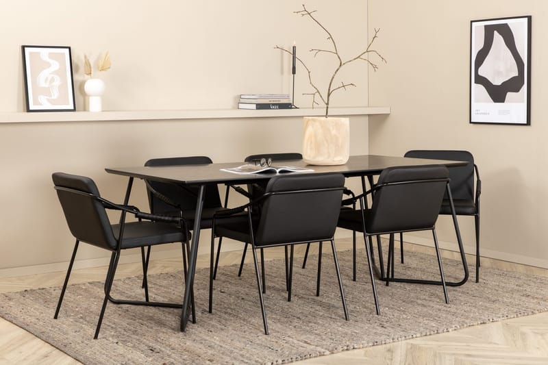 Rektangulär matgrupp Venture Home Svart Svart 6st - Møbler - Borde - Spisebordssæt