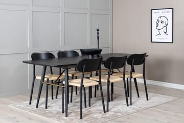 Rektangulär matgrupp Venture Home Svart Svart 6st - Møbler - Borde - Spisebordssæt