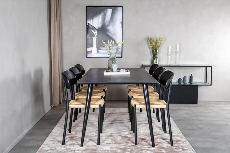 Rektangulär matgrupp Venture Home Svart Svart 6st - Møbler - Borde - Spisebordssæt