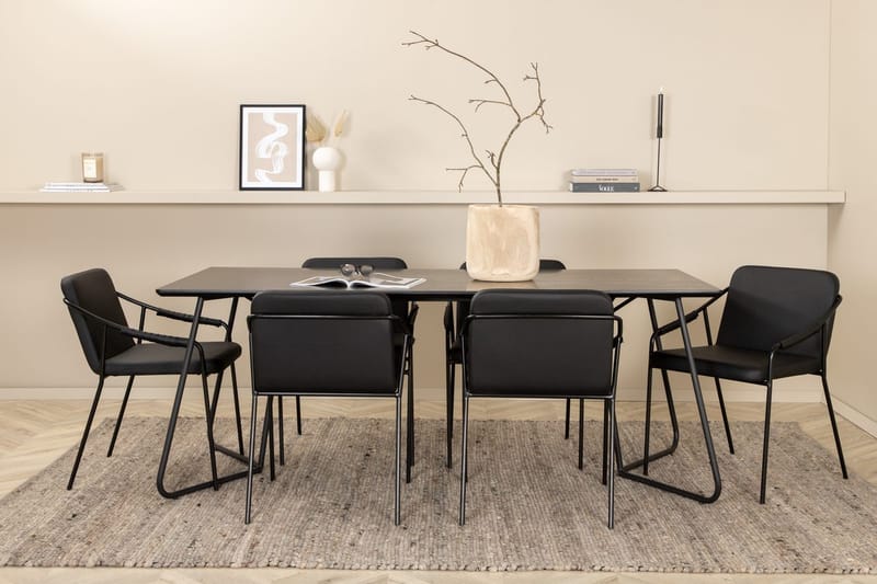 Rektangulär matgrupp Venture Home Svart Svart 6st - Møbler - Borde - Spisebordssæt