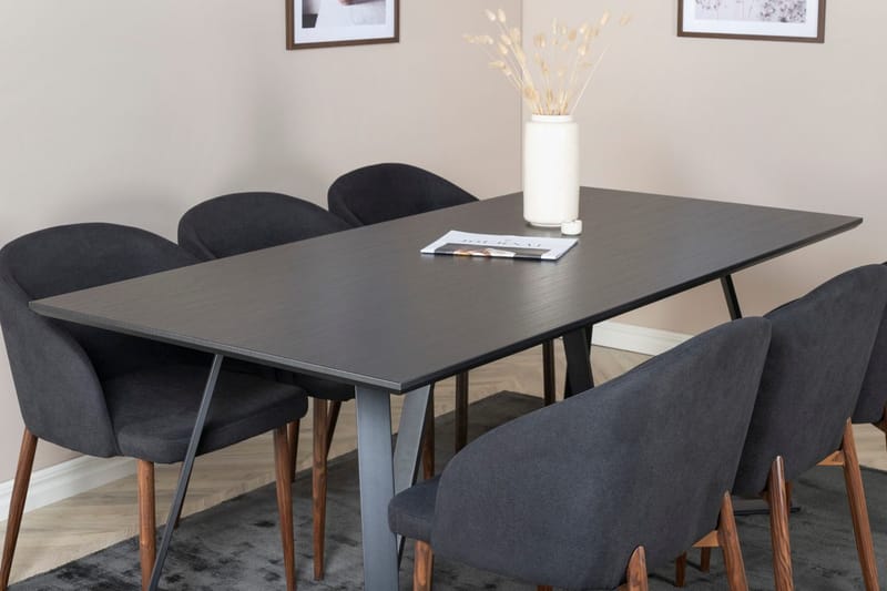 Rektangulär matgrupp Venture Home Svart Svart 6st - Møbler - Borde - Spisebordssæt