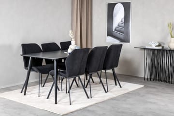 Rektangulär matgrupp Venture Home Svart Svart 6st - Møbler - Borde - Spisebordssæt