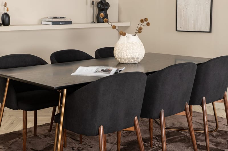 Rektangulär matgrupp Venture Home Svart Svart 6st - Møbler - Borde - Spisebordssæt