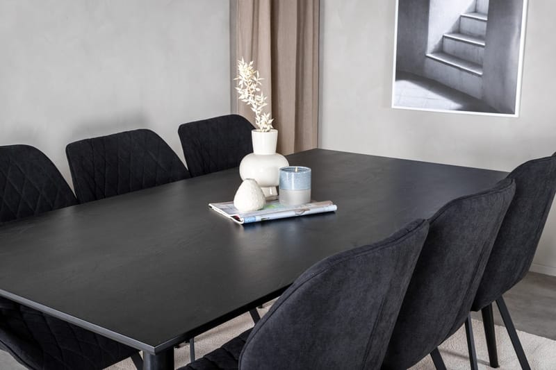 Rektangulär matgrupp Venture Home Svart Svart 6st - Møbler - Borde - Spisebordssæt