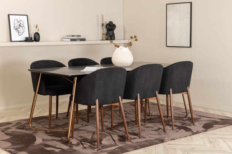 Rektangulär matgrupp Venture Home Svart Svart 6st - Møbler - Borde - Spisebordssæt