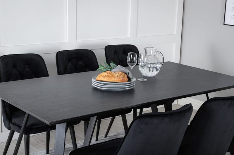 Rektangulär matgrupp Venture Home Svart Svart 6st - Møbler - Borde - Spisebordssæt
