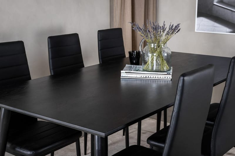 Rektangulär matgrupp Venture Home Svart Svart 6st - Møbler - Borde - Spisebordssæt