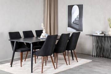 Rektangulär matgrupp Venture Home Svart Svart 6st - Møbler - Borde - Spisebordssæt