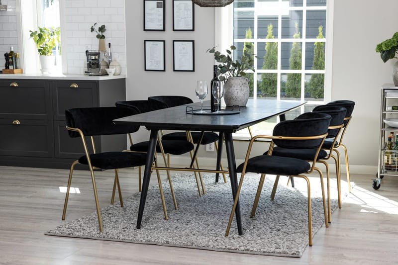 Rektangulär matgrupp Venture Home Svart Svart 6st - Møbler - Borde - Spisebordssæt