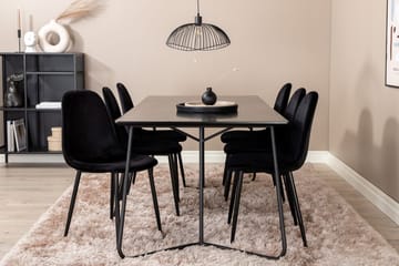 Rektangulär matgrupp Venture Home Svart Svart 6st - Møbler - Borde - Spisebordssæt
