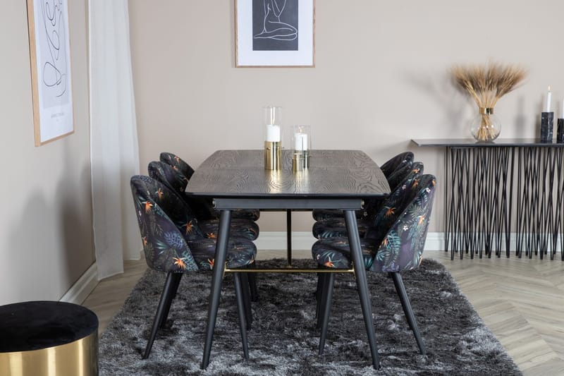 Rektangulär matgrupp Venture Home Svart Svart 6st - Møbler - Borde - Spisebordssæt