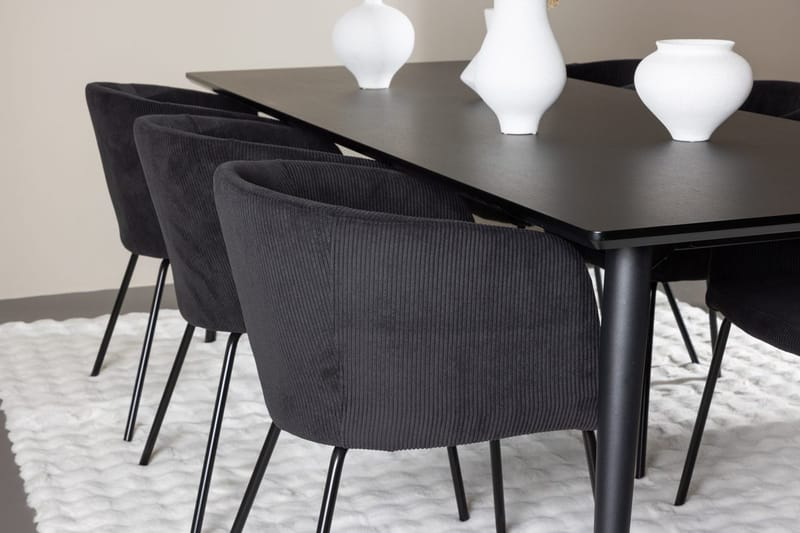 Rektangulär matgrupp Venture Home Svart Svart 6st - Møbler - Borde - Spisebordssæt