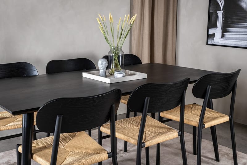 Rektangulär matgrupp Venture Home Svart Svart 6st - Møbler - Borde - Spisebordssæt