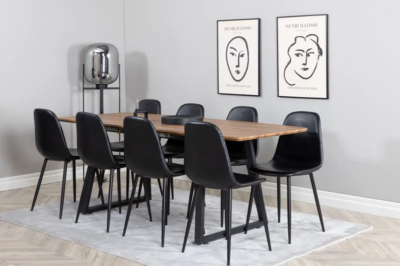 Rektangulär matgrupp Venture Home Svart Valnöt 8st