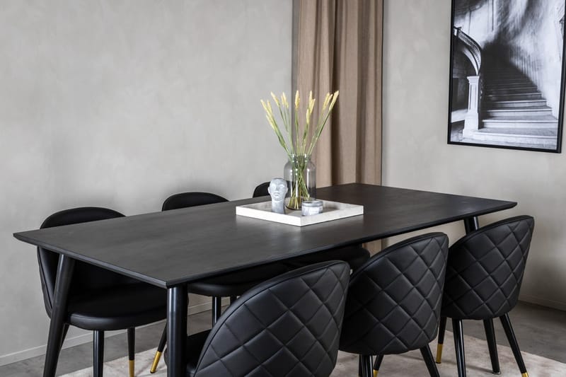 Rektangulär matgrupp Venture Home Svart - Møbler - Borde - Spisebordssæt
