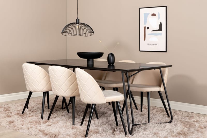Rektangulär matgrupp Venture Home Svart - Møbler - Borde - Spisebordssæt
