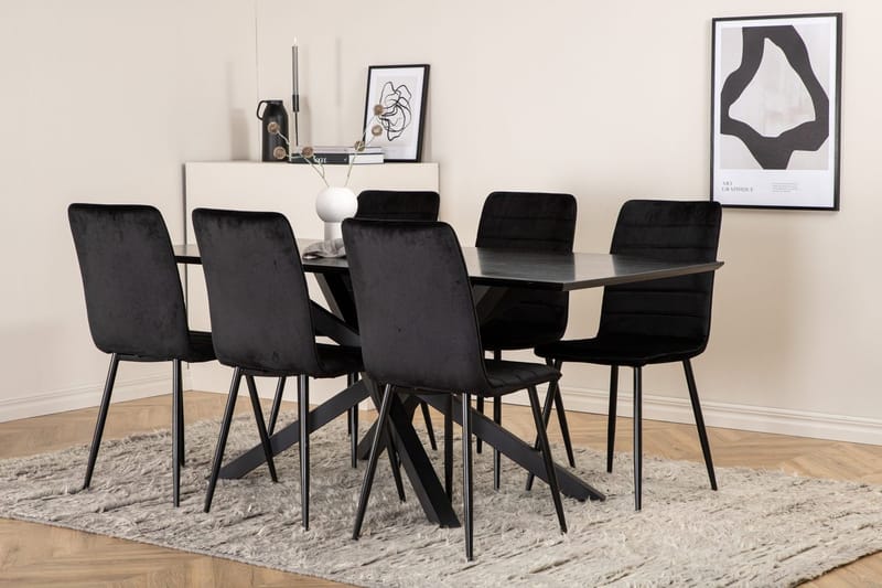Rektangulär matgrupp Venture Home Svart - Møbler - Borde - Spisebordssæt