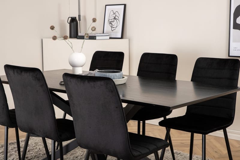 Rektangulär matgrupp Venture Home Svart - Møbler - Borde - Spisebordssæt