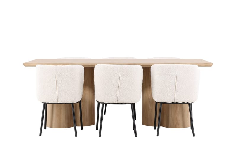 Rektangulär matgrupp Venture Home Vit Beige 6st - Møbler - Borde - Spisebordssæt