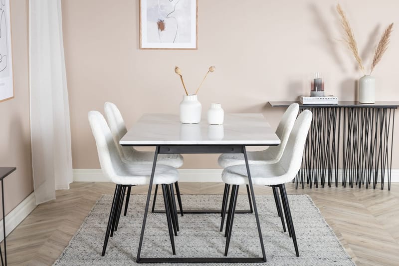 Rektangulär matgrupp Venture Home Vit Svart 4st - Møbler - Borde - Spisebordssæt