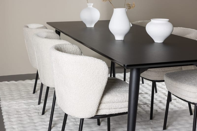Rektangulär matgrupp Venture Home Vit Svart 6st - Møbler - Borde - Spisebordssæt