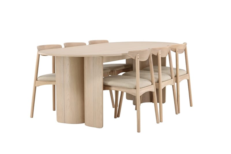 Rektangulær spisegruppe Tyresö 220 cm med 6 Ven stole - Natur/Whitewash - Møbler - Borde - Spisebordssæt