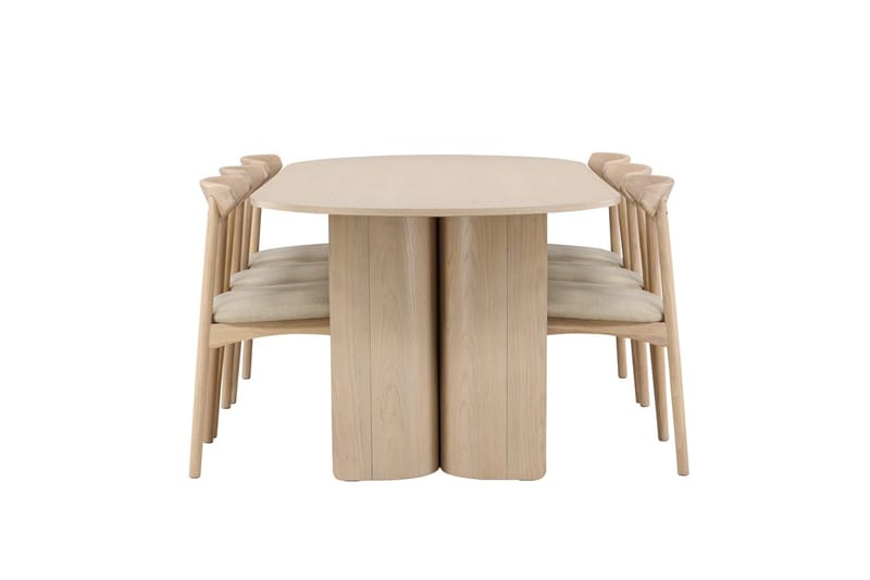 Rektangulær spisegruppe Tyresö 220 cm med 6 Ven stole - Natur/Whitewash - Møbler - Borde - Spisebordssæt