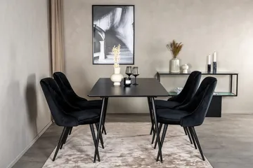 Rektangulær spisegruppe Venture Home Silar, Velvet Deluxe - sort - Møbler - Borde - Spisebordssæt