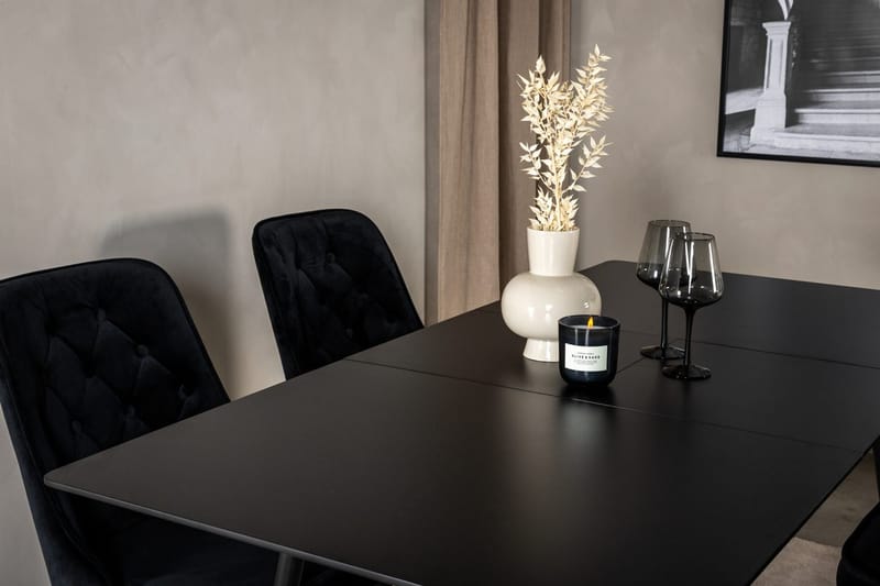 Rektangulær spisegruppe Venture Home Silar, Velvet Deluxe - sort - Møbler - Borde - Spisebordssæt