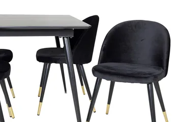 Rektangulær spisegruppe Venture Home Silar, Velvet - sort - Møbler - Borde - Spisebordssæt