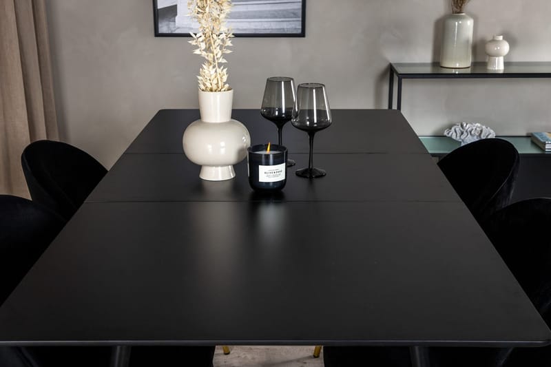 Rektangulær spisegruppe Venture Home Silar, Velvet - sort - Møbler - Borde - Spisebordssæt