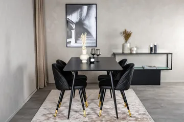 Rektangulær spisegruppe Venture Home Silar, Velvet - sort - Møbler - Borde - Spisebordssæt
