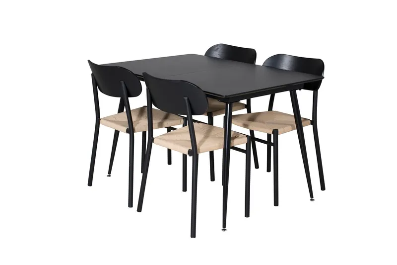 Rektangulær spisegruppe Venture Home Polly, Silar - sort/natur - Møbler - Borde - Spisebordssæt