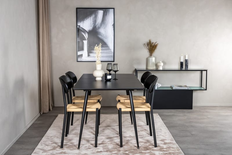 Rektangulær spisegruppe Venture Home Polly, Silar - sort/natur - Møbler - Borde - Spisebordssæt