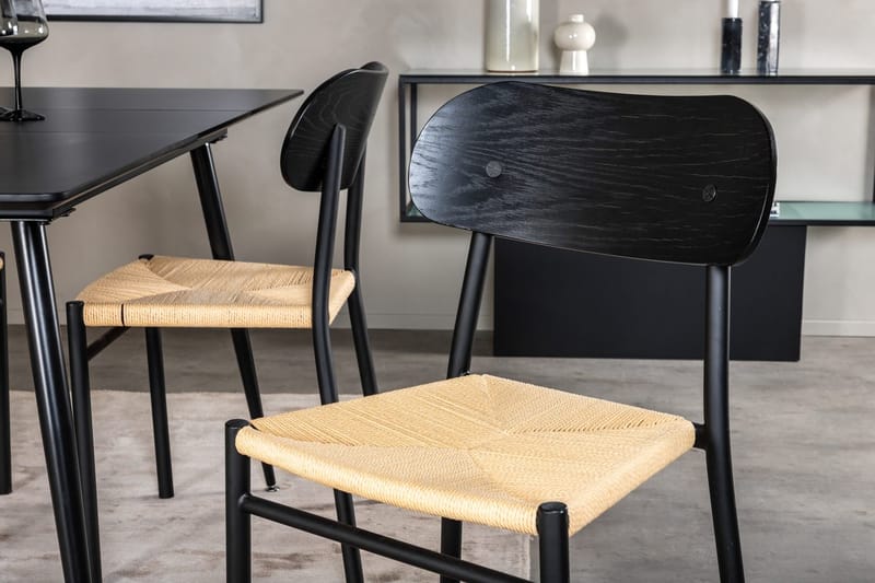 Rektangulær spisegruppe Venture Home Polly, Silar - sort/natur - Møbler - Borde - Spisebordssæt
