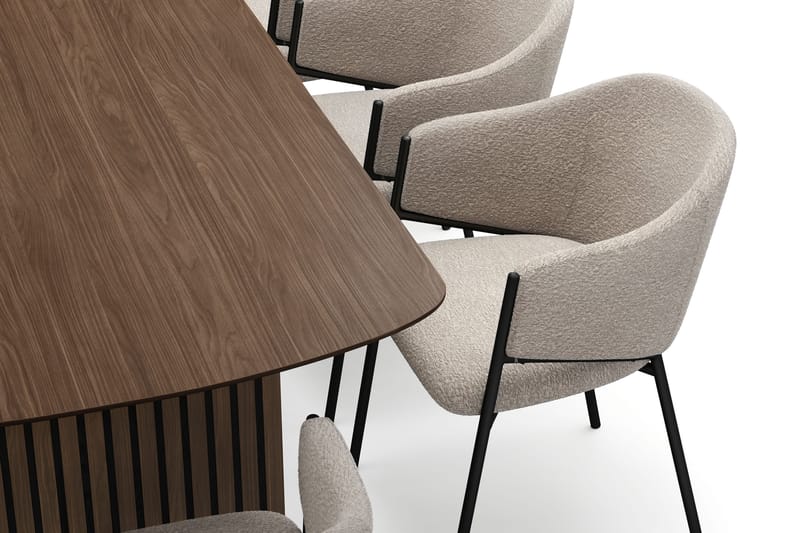 Richeto Rektangulær Spisebordsgruppe 240 cm – Spisebord med 8 Filip Spisestole med Træ- og Røget Eg-udseende - Mørkebrun|Taupe - Møbler - Borde - Spisebordssæt