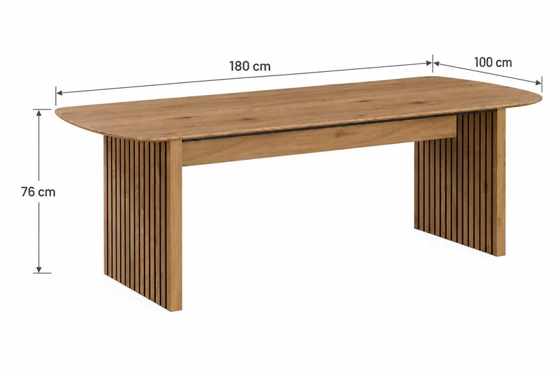 Richeto Ribbet Spisebord 180x100 cm med Træ- og Egetræsudseende - Natur - Møbler - Borde - Spisebord og køkkenbord