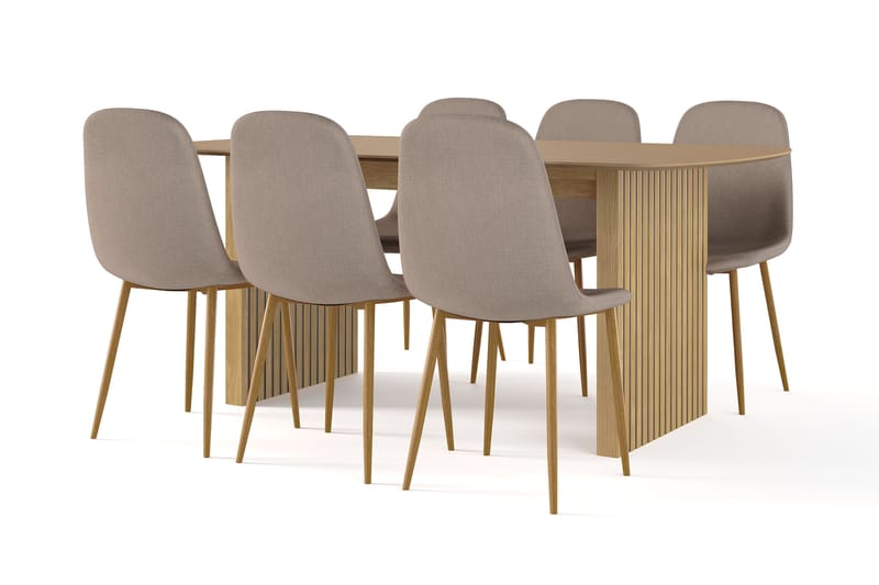 Richeto spisebord 180 cm eg + 6 stk. Nibe stol brun med egeben, Natur/Brun