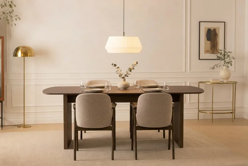 Richeto spisebord 180 cm i røget eg med 4 Reciclar spisestole - Røget eg/Greige - Møbler - Borde - Spisebordssæt