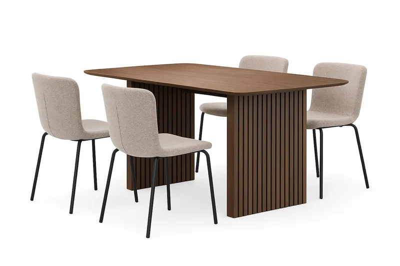 Richeto Spisebord 180 cm med 4 Katy Spisestole, Røget eg / Greige Bouclé