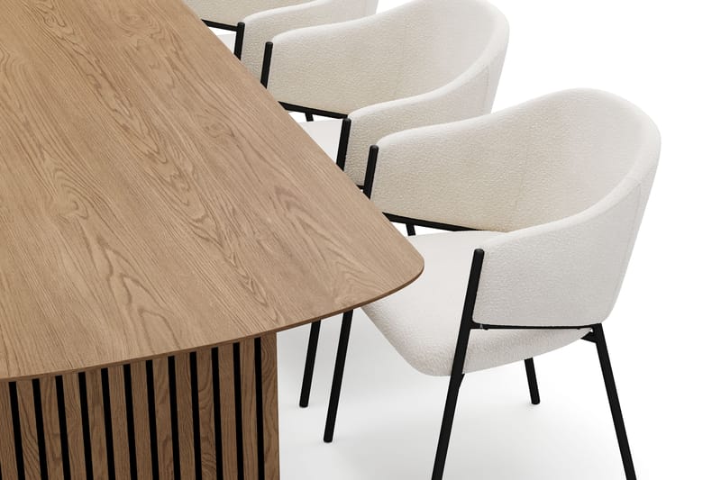 Richeto Spisebord 180 cm med 6 Filip Spisestole - Naturlig finish / Hvid Bouclé - Møbler - Borde - Spisebordssæt