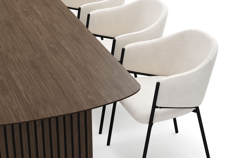 Richeto spisebord 180 cm med 6 Filip spisestole - Røget eg / Hvid bouclé - Møbler - Borde - Spisebordssæt