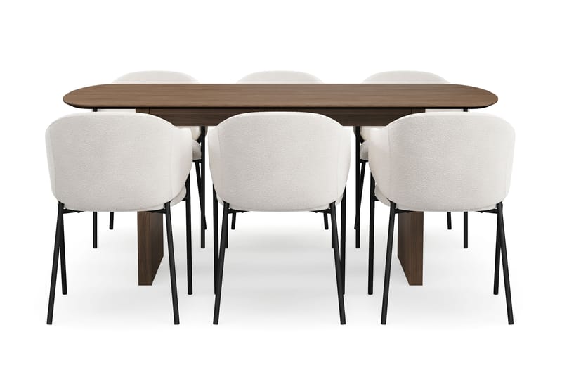 Richeto Spisebord 180 cm med 6 Filip Spisestole - Røget eg / Hvid Bouclé - Møbler - Borde - Spisebordssæt