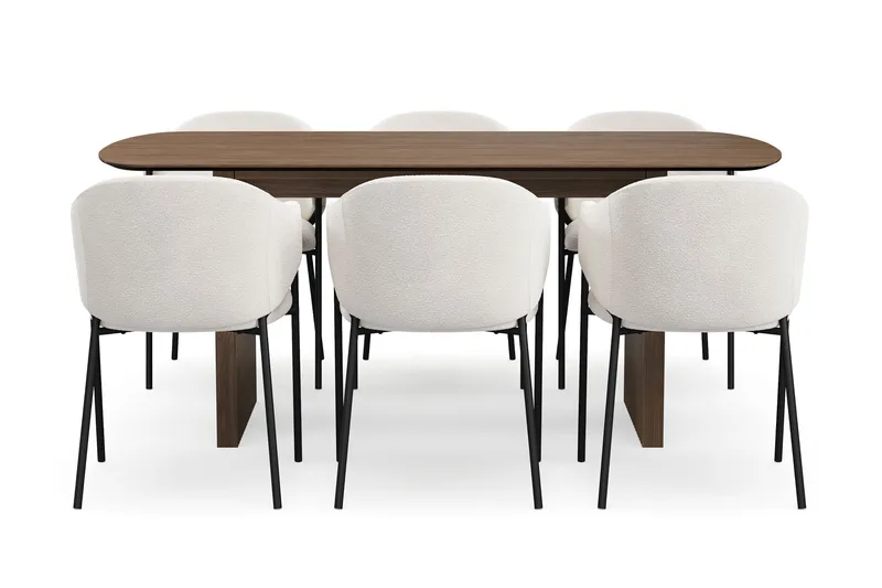 Richeto spisebord 180 cm med 6 Filip spisestole - Røget eg / Hvid bouclé - Møbler - Borde - Spisebordssæt