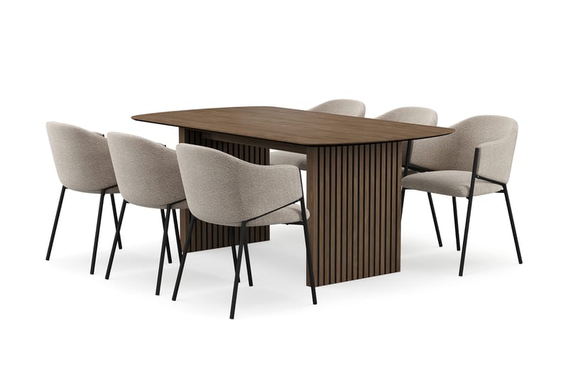 Richeto Spisebord 180 cm med 6 Filip Spisestole, Røget eg / Taupe Bouclé