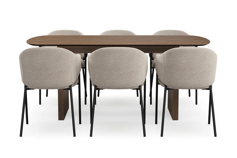 Richeto Spisebord 180 cm med 6 Filip Spisestole - Røget eg / Taupe Bouclé - Møbler - Borde - Spisebordssæt
